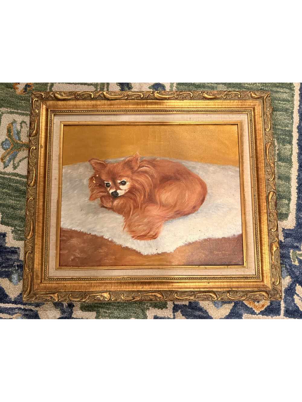 Gene Bain Dog Portrait Painting on Canvas, Framed, Signed, Realism